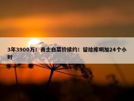 3年3900万！勇士白菜价续约！留给库明加24个小时