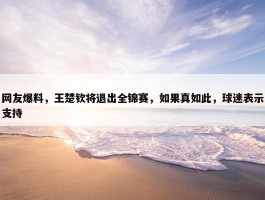 网友爆料，王楚钦将退出全锦赛，如果真如此，球迷表示支持