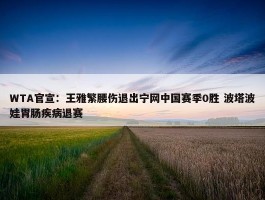 WTA官宣：王雅繁腰伤退出宁网中国赛季0胜 波塔波娃胃肠疾病退赛