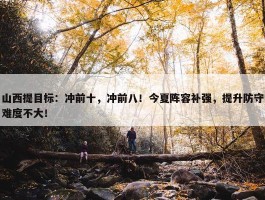 山西提目标：冲前十，冲前八！今夏阵容补强，提升防守难度不大！