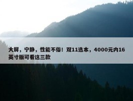 大屏，宁静，性能不俗！双11选本，4000元内16英寸版可看这三款