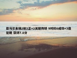 亚马尔本场2射2正+2关键传球 9对抗6成功+3造犯规 获评7.8分