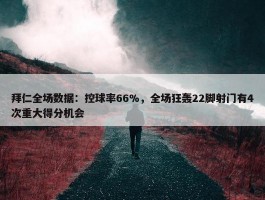 拜仁全场数据：控球率66%，全场狂轰22脚射门有4次重大得分机会