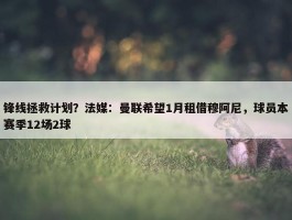 锋线拯救计划？法媒：曼联希望1月租借穆阿尼，球员本赛季12场2球