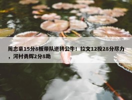 周志豪15分8板带队逆转公牛！拉文12投28分尽力，河村勇辉2分8助