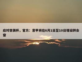 应对世俱杯，官方：意甲将在6月1日至10日增设转会窗