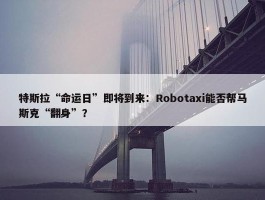 特斯拉“命运日”即将到来：Robotaxi能否帮马斯克“翻身”？