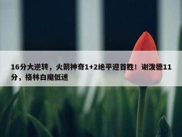 16分大逆转，火箭神奇1+2绝平迎首胜！谢泼德11分，格林白魔低迷