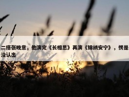 二搭张晚意，他演完《长相思》再演《锦绣安宁》，愣是没认出