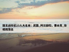 国足战印尼23人大名单：武磊_阿兰回归，曹永竞_徐皓阳落选