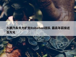 小鹏汽车大力扩充Robotaxi团队 最高年薪接近百万元